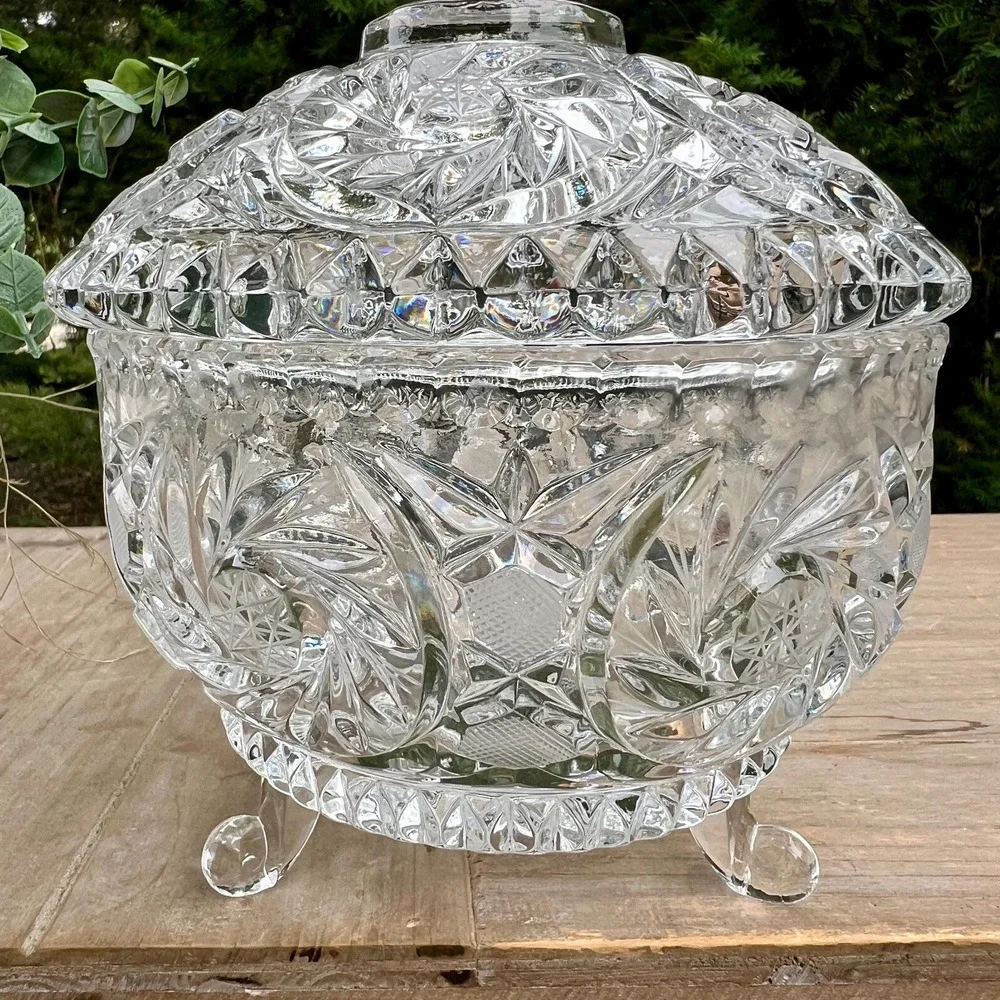 Crystal 1978 Candy Dish w/ Lid Pinwheel Design